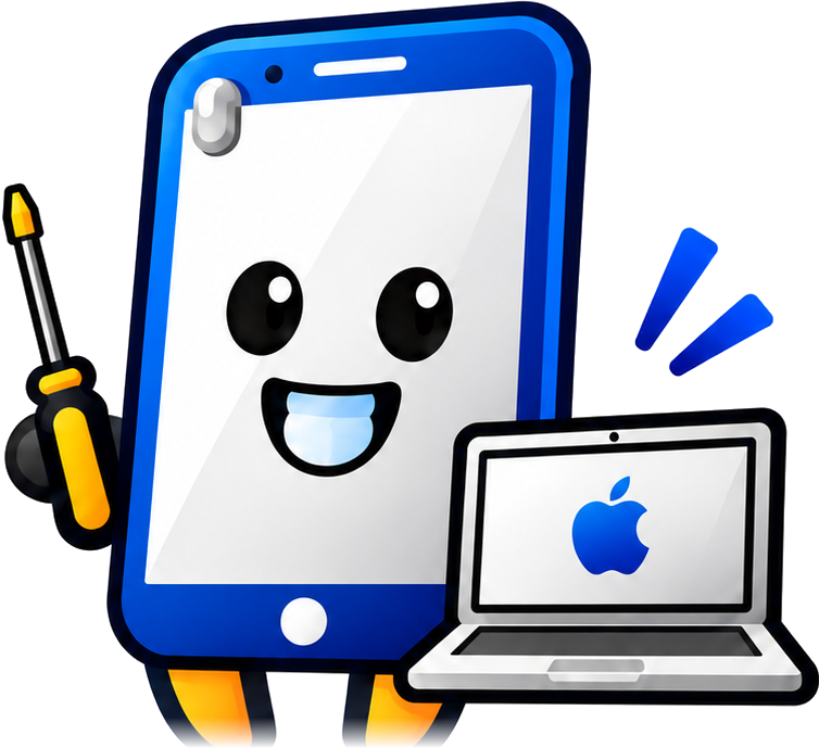 The Shree Balaji Infotech mascot: a smiling phone holding a screwdriver and a laptop