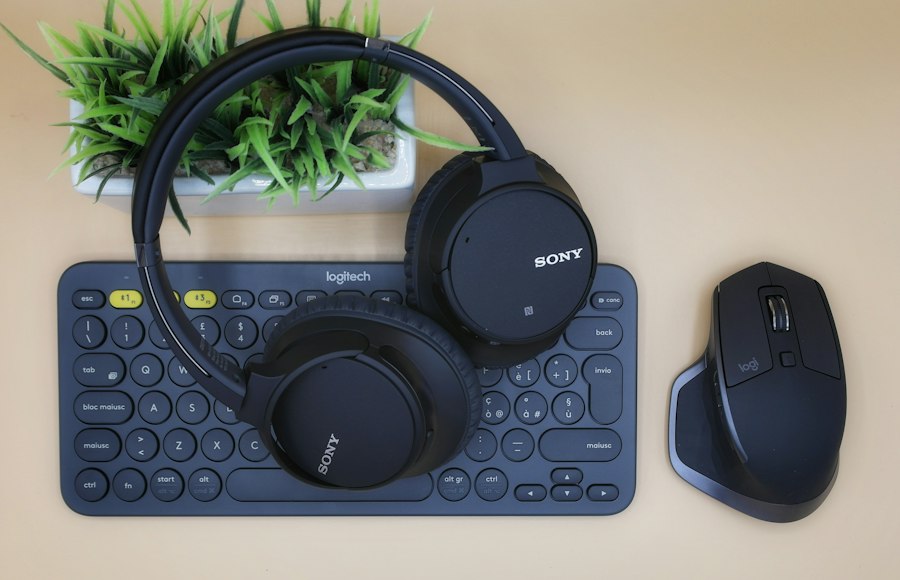 Headphones resting on a keyboard