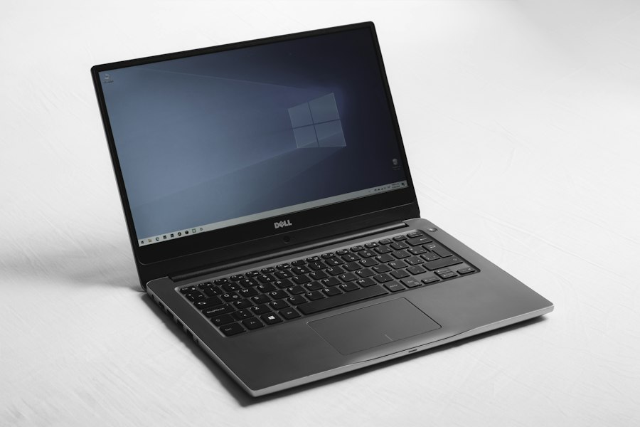 An open laptop on a white surface